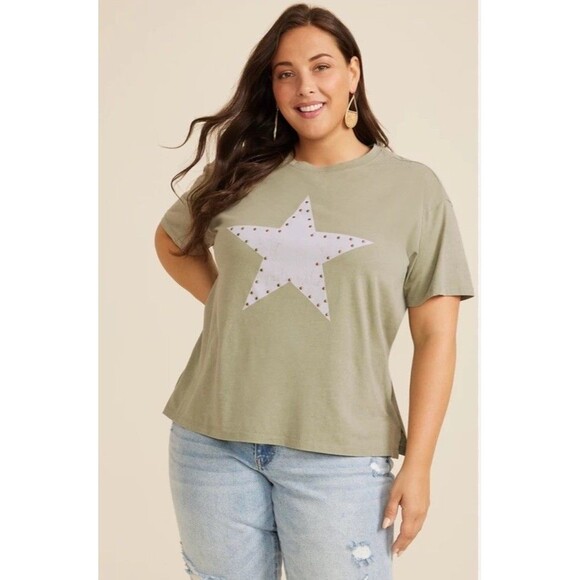 NWT Maurices Green Lone Star Western Shirt Embellished Graphic Tee~Plus … - Picture 1 of 8